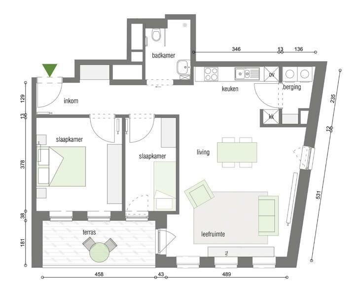 grondplan GAW serviceflat Tuinwijk Melgeshof type - F