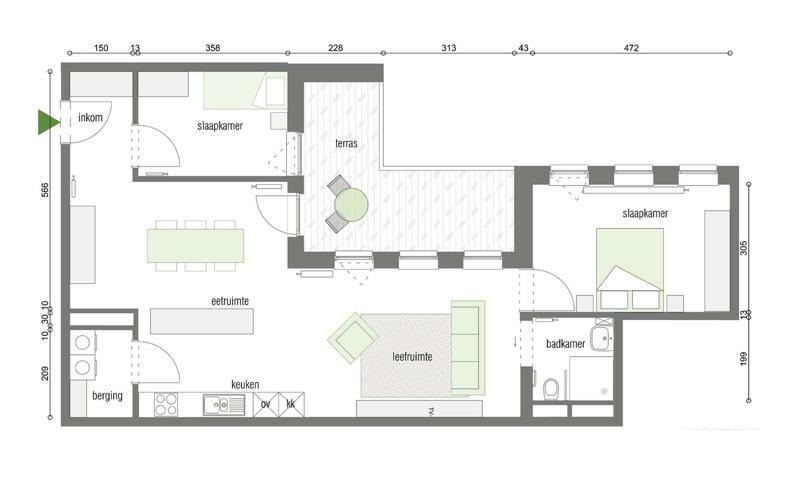 grondplan GAW serviceflat Tuinwijk Melgeshof type - C