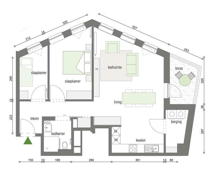 grondplan GAW serviceflat Tuinwijk Melgeshof type - E