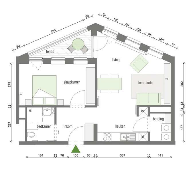 grondplan GAW serviceflat Tuinwijk Melgeshof type - A