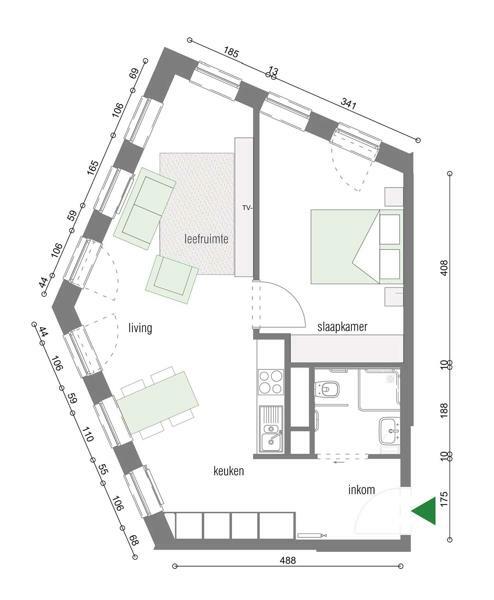 grondplan GAW serviceflat Tuinwijk Melgeshof type - D