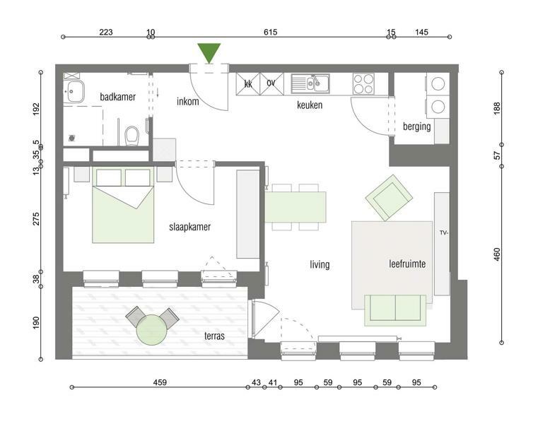 grondplan GAW serviceflat Tuinwijk Melgeshof type - B