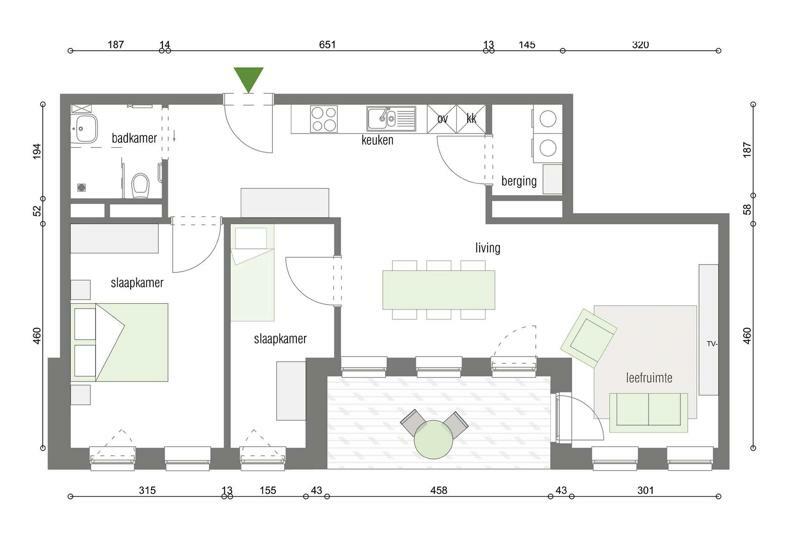 grondplan GAW serviceflat Tuinwijk Melgeshof type - G