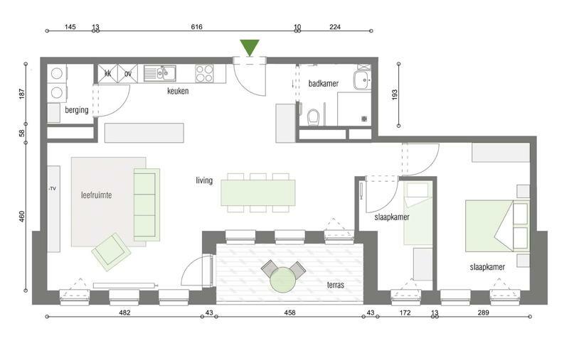 grondplan GAW serviceflat Tuinwijk Melgeshof type - H